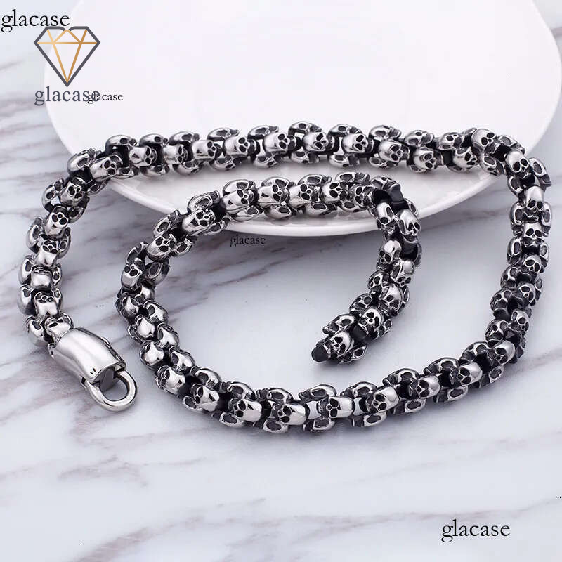 Ancient Sier Skeleton Stainless Steel Chains Bracelets Punk Men's Personality Hip Hop Rock Necklaces Bangle Jewelry