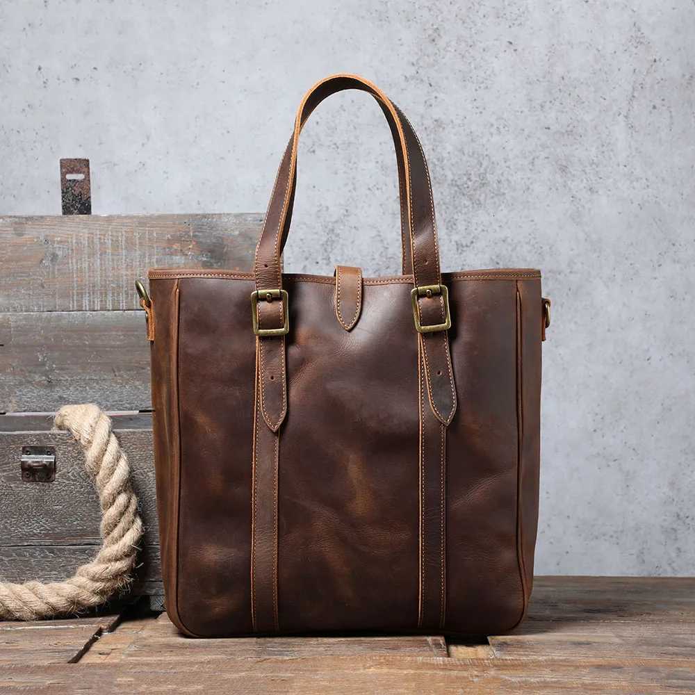 Designer Genuine Totes S.WORKER Leather Vintage Men's Tote Bag Handmade Briefcase Shoder Bag Wen Casual Bag Crazy-horse Cowhide J261016