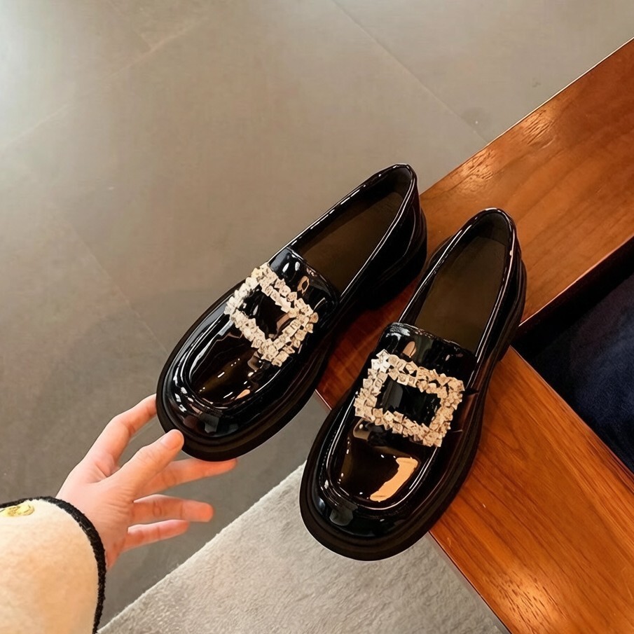Ready to ship~ Hyde Princess round-toe rhinestone square buckle thick-soled chunky-heel loafers women's small leather shoes 2026 ddmykukumalu