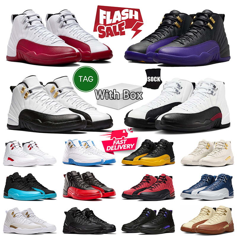 With box basketball shoes men womens 12 12s designer sneakers Bloodline Taxi French Blue Flu Game Playoffs Cherry mens trainers outdoor sports shoe