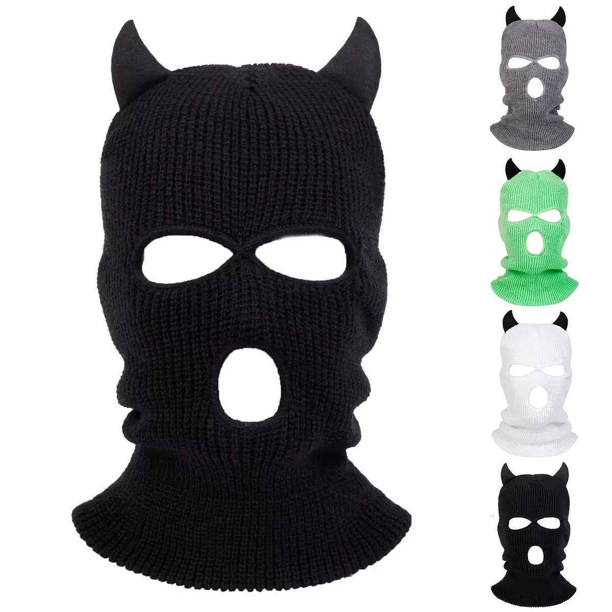 Beanie/Skull Caps Men Lovely Bull Horn Masked Hats Protection Ear Warm Thick Knitted Hat Windproof Beanies for Outdoor Riding and Snow Activitie Q26