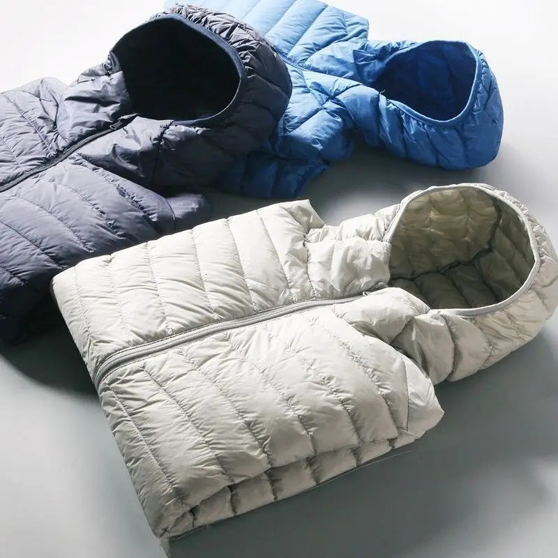 Lightweight Padded Jacket Men's Stand Collar Hooded Warm Outerwear Simple Stylish Autumn Winter Arrival down Coat 261016