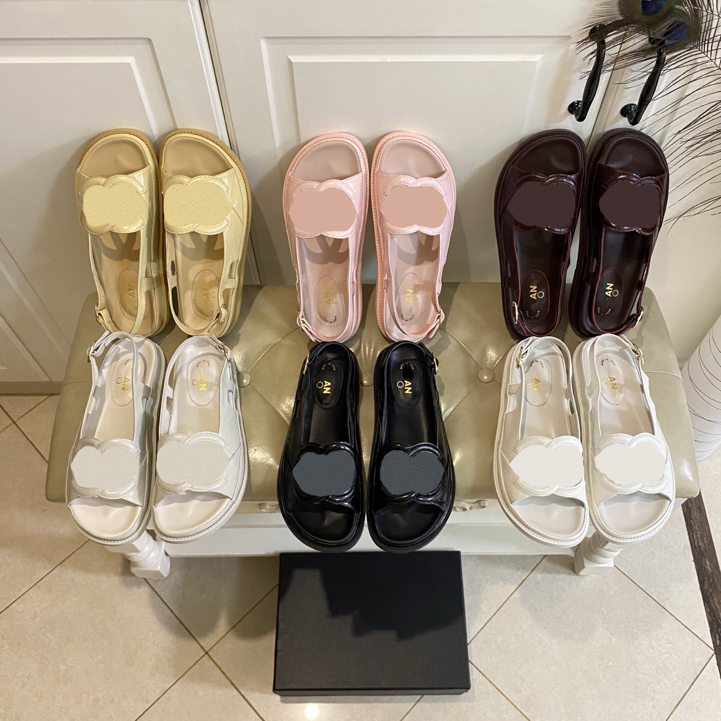 Designer back strap openwork platform sandals Women's High quality Patent leather Open toe slippers Luxury summer beach Vacation Fashion pool P