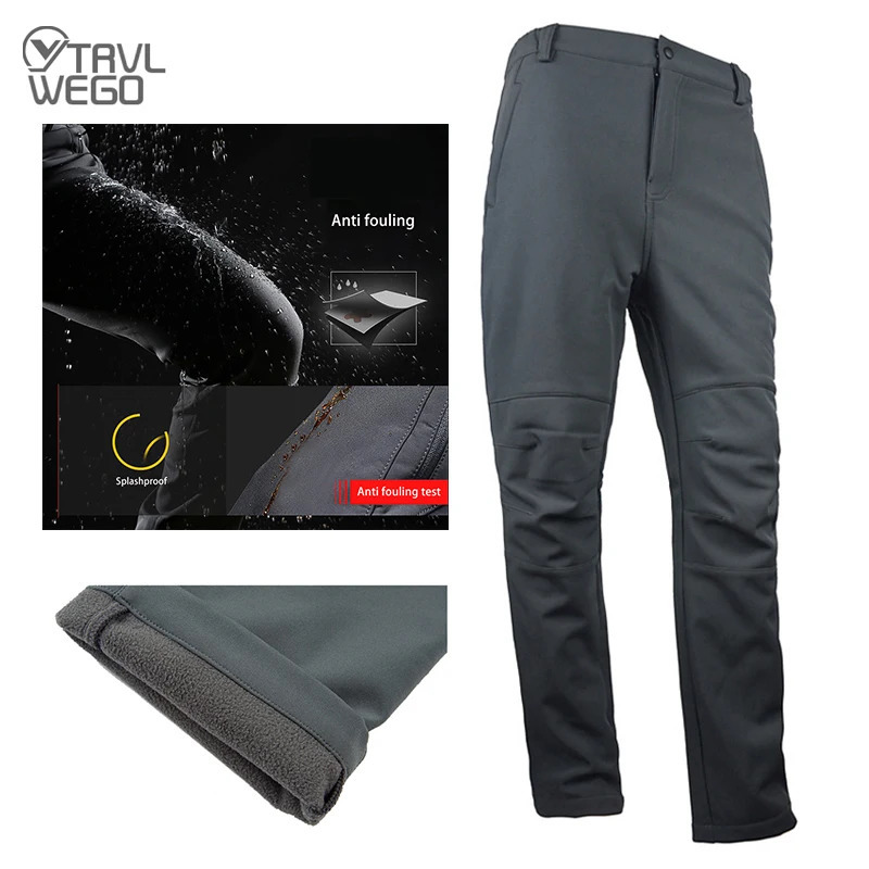 TRVLWEGO Thick Warm Fleece Hiking Pants Trekking Men Winter Waterproof Windproof Outdoor Soft Shell Rain Camping Trousers 5XL 261017