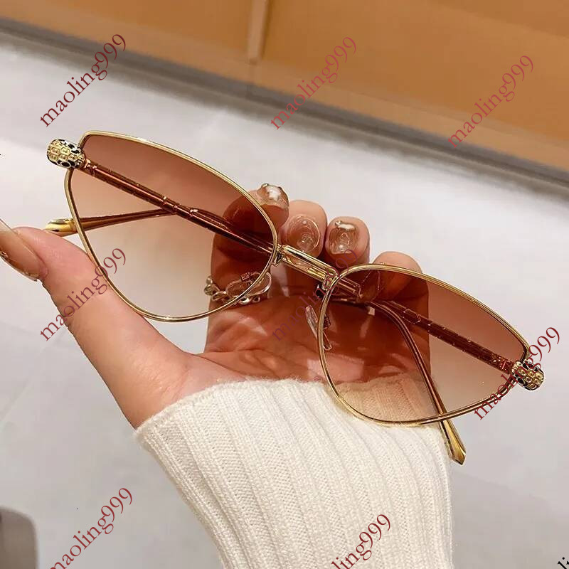 Lunettes de soleil vintage de marque Ikanon européennes et américaines sans monture découpées pour femmes tête de léopard oeil de chat conception