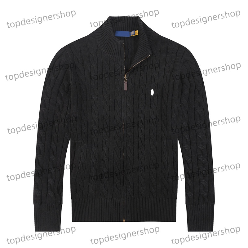Popular Designer Mens Turtle Neck Knitted Twisted Sweater Cardigan Jumpers Trendy Winter HighEnd Horse Embroidery Polo Comfortable Cotton Men Zip-Up