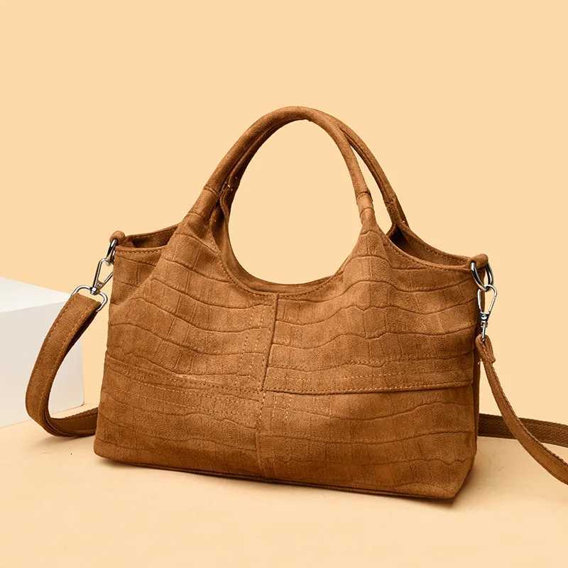 Evening Bags Totes Vintage Faux Suede Handbags for Women Bag Casual Stone Pattern Female Messenger Shoulder Bag Ladies Totes Bag Work Commute Bolsa