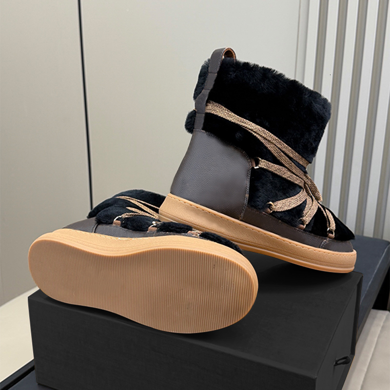 Women Shearling Boots 100% real down Designer Cloud Ankle Boot Lace-up Ski Boots Winter Snow Boots Non Slip Chunky Sole Printed Leather Casual Train