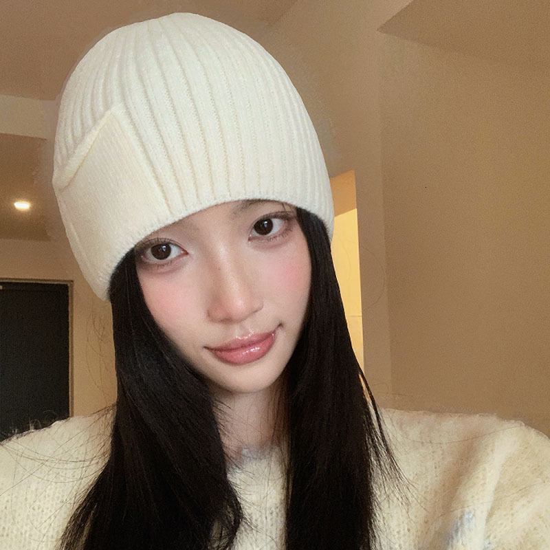 Pocket design striped knitted autumn winter woolen casual and versatile earcovering headcovering hat couple's style pullon beanie