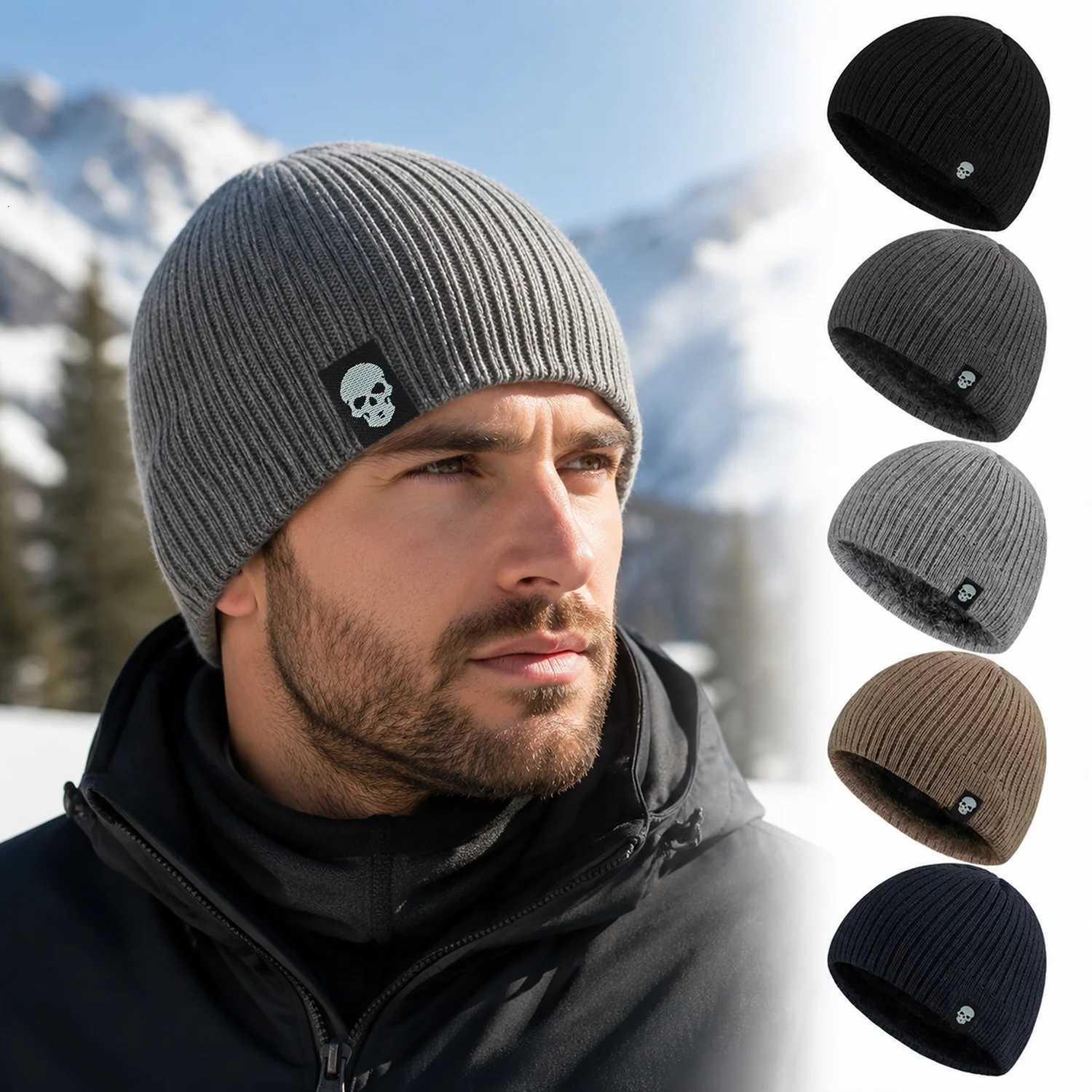 Beanie/Skull Caps 1pc Adult Windproof Thermal Knit Skull Cap Fleece Lined Cozy Winter Daily Beanie Hat for Men frog hat beanies for menT261017