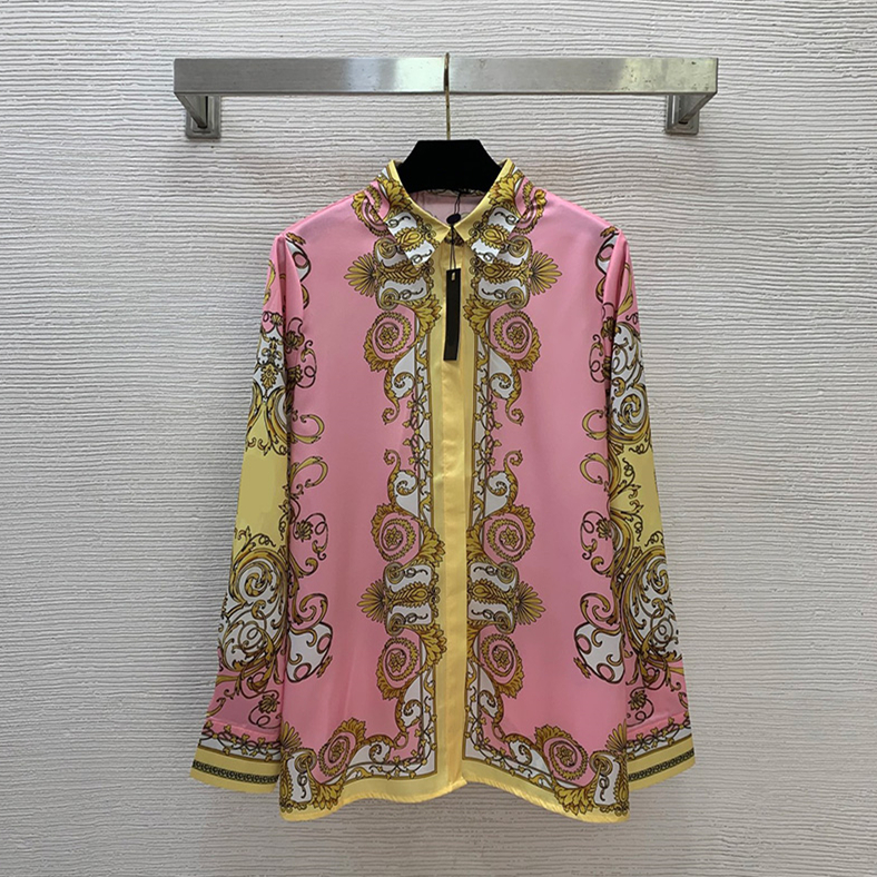 Designer Women Print Blouse Luxury Lapel Collar Loose Thin Vintage Shirt Summer Autumn Vacation Dinner Banquet Elegant Top