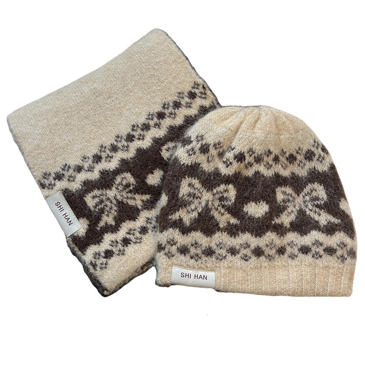 Vintage Fair Isle Knit Double-Sided Scarf for Women, Winter Warm and Versatile, Ear-Covering Head Wrap, Trendy Cold Weather Hat