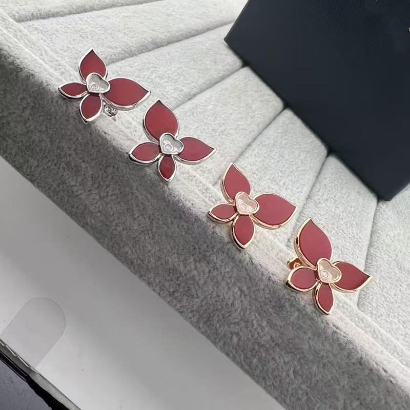 Chopardlies Chopardity Dainty Stud Earings Designer Chopars Happy Diamond Earring For Woman Diamond Earring Delicate Heart-shaped Red Butterfly Earr