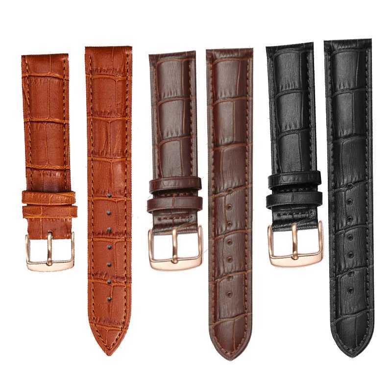 2026 New Fashion Leather Watch Band Replacement Leather Watchband Rose Gold Buckle Black Brown Watch Strap Q261016