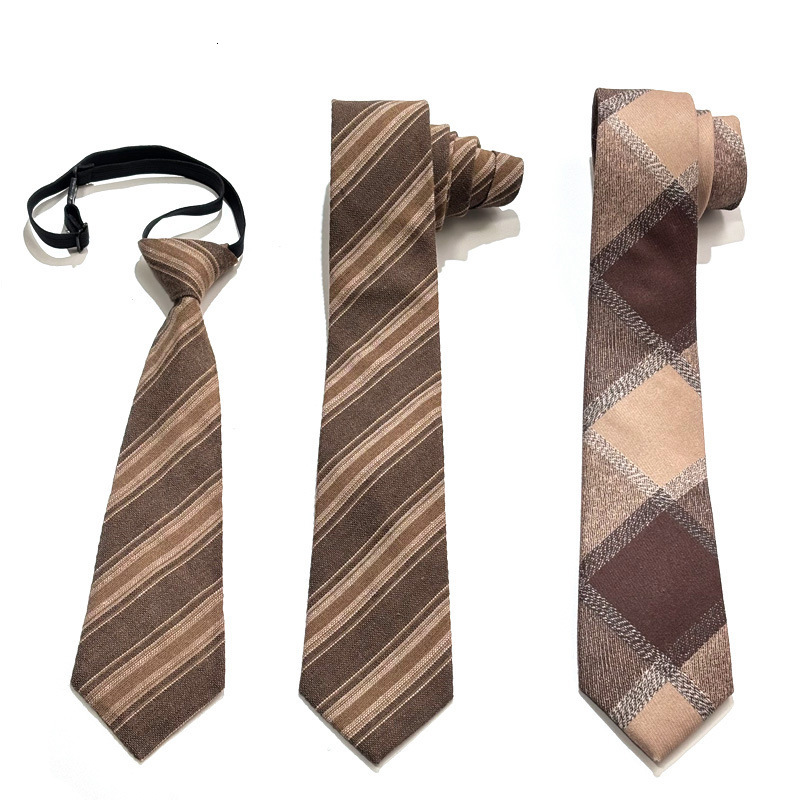 high-quality cotton linen ties wholesale hand-tied male students, no-tie for women, vintage camel brown, coffee, khaki, striped