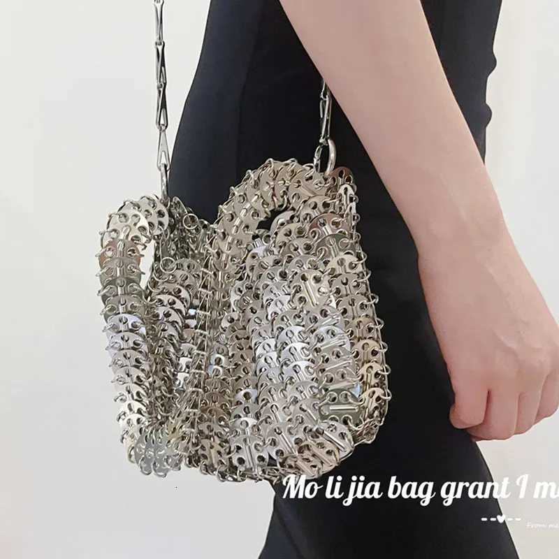Evening Bags Totes Women Bags Metal Sequins Top-handle Woven Bag Hollow Evening Bags Clutch Female Travel Holiday Shoulder Bag Handbag H261016