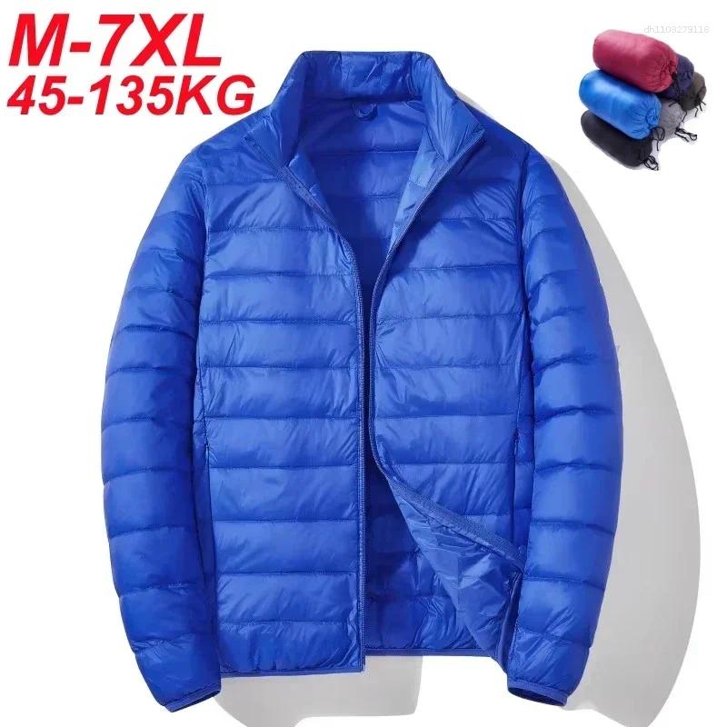 Men's Women's Down Jacket Business Casual Stand Collar White Duck Padded Lightweight Puffer Coat Big Size 7XL135kg Winter