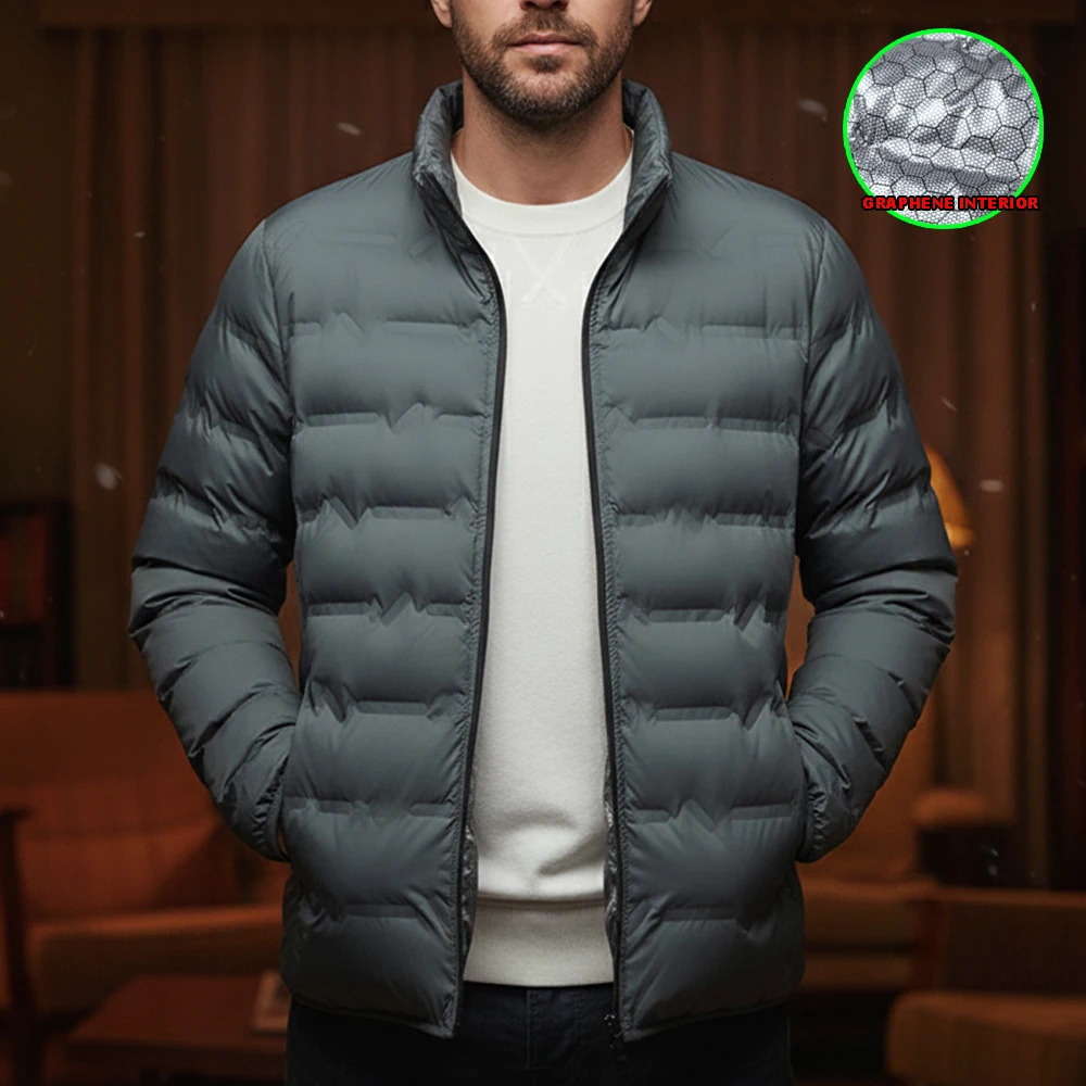 Men's Casual Puffer Jacket Lightweight Warm Heat Reflective Lining Spring Coat Windproof Stand Collar Male Padded Jacket 261014