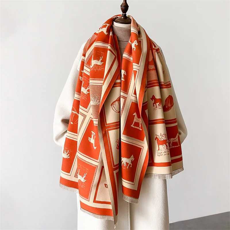 2024 Horse Pashmina Shawl Warm Cashmere Scarf for Women Luxury Winter Thick Blanket Bufanda Female Wrap Bandana Echarped Stoles S261017RN77
