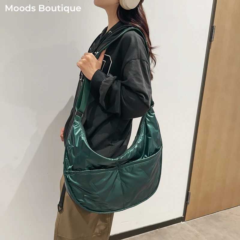 Cross Body 2026 Winter New Women Shoulder Bags Down Feather Padded Big Crossbody Hobo Bag Cotton Leather Female Large Capacity Shopper Tote H261016