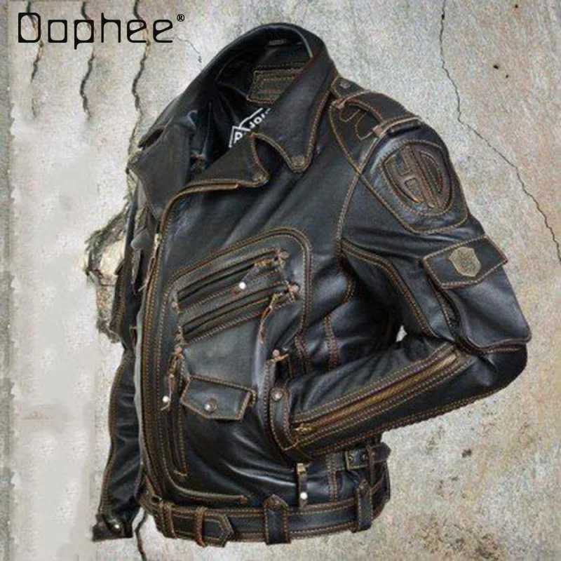 Spring and Autumn American Retro Black Slim Fit PU Leather Jacket Motorcycle Parka Harley Brown Riding Suit 261017