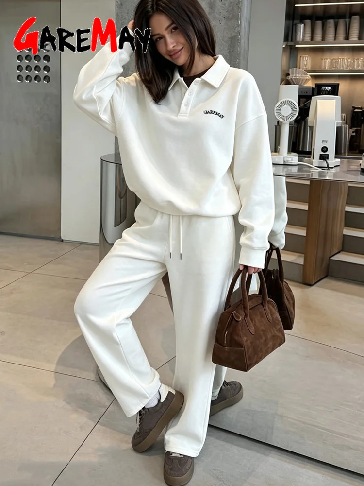 Spring Beautiful Women's Tracksuits with Wide Trousers White Oversize Two Piece Set Women Classic Pant Suits for Women 2026 261012