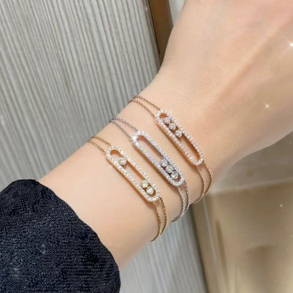 Mesikaa Jewelry Designer Messikaas Luxury Bracelet For Woman Men Luxe Bangle Three-diamond Sliding Design Full-diamond Versatile Bracelet For Women