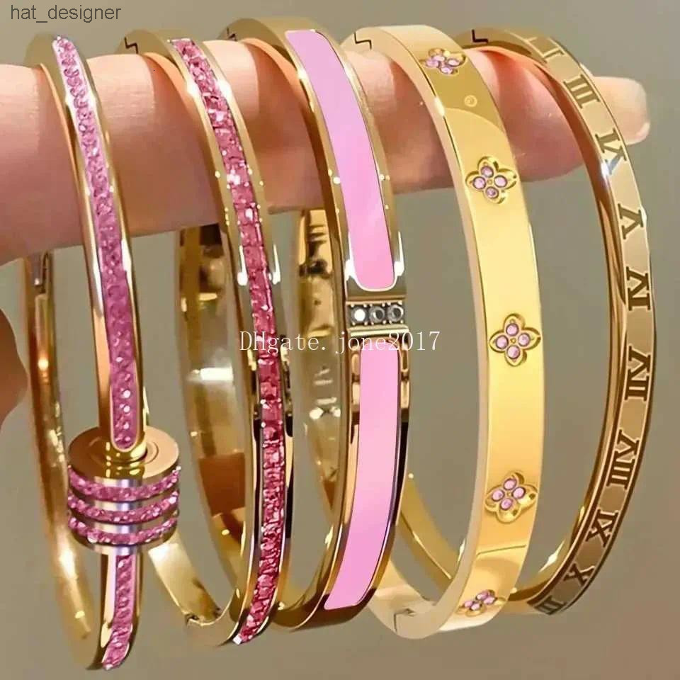Buling Pink designer Bracelet Crystal Zirconia Stainless Steel Bracelet for Women Versatile Stackable Jewelry Waterproof Bangle Gift