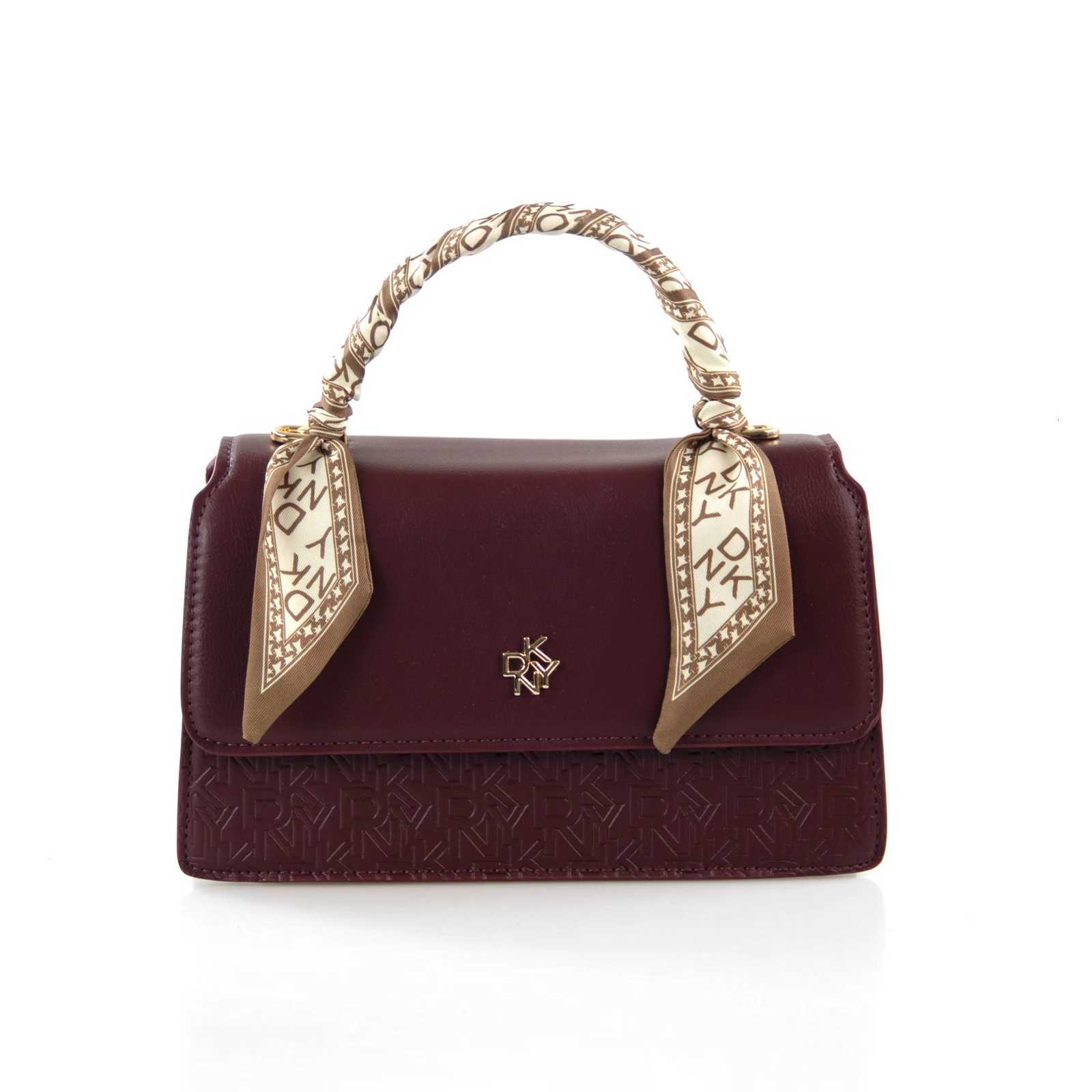 Evening Bags DKNY Womens All Match Handbag Scarf Decor Top Handle Embossed Monogram Pattern Gold Detachable Strap Commute Purse H261016