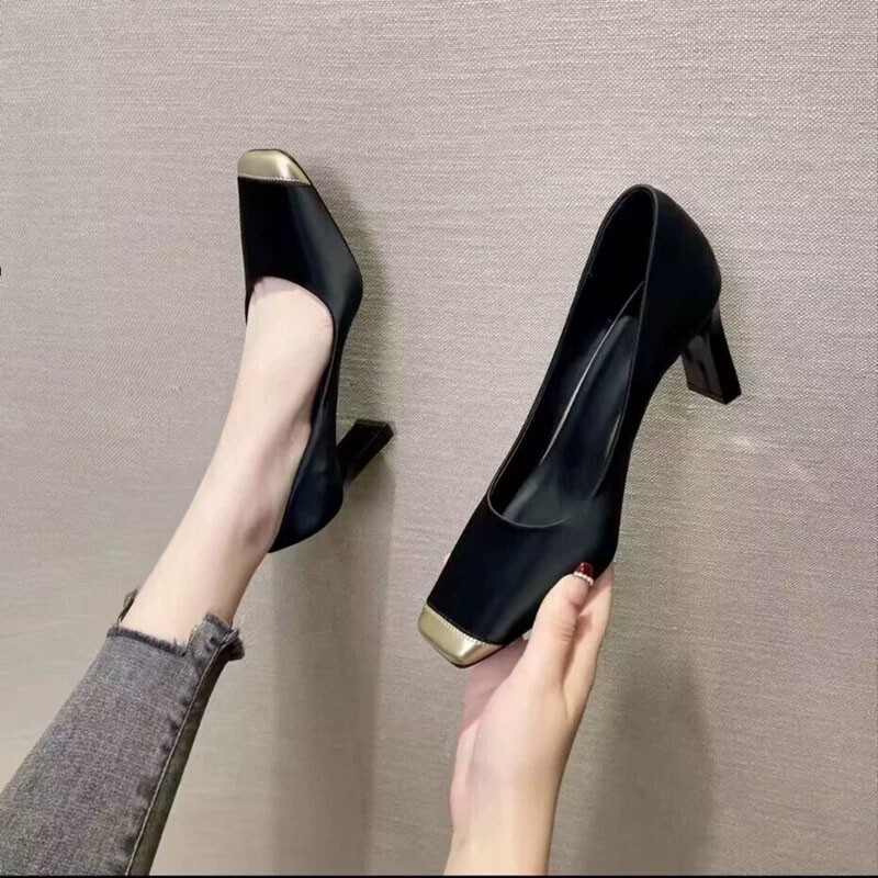 Shallow square-toed new high-heeled shoes, stylish professional spring and autumn, versatile for commuting, women's single shoes ddmykukumalu
