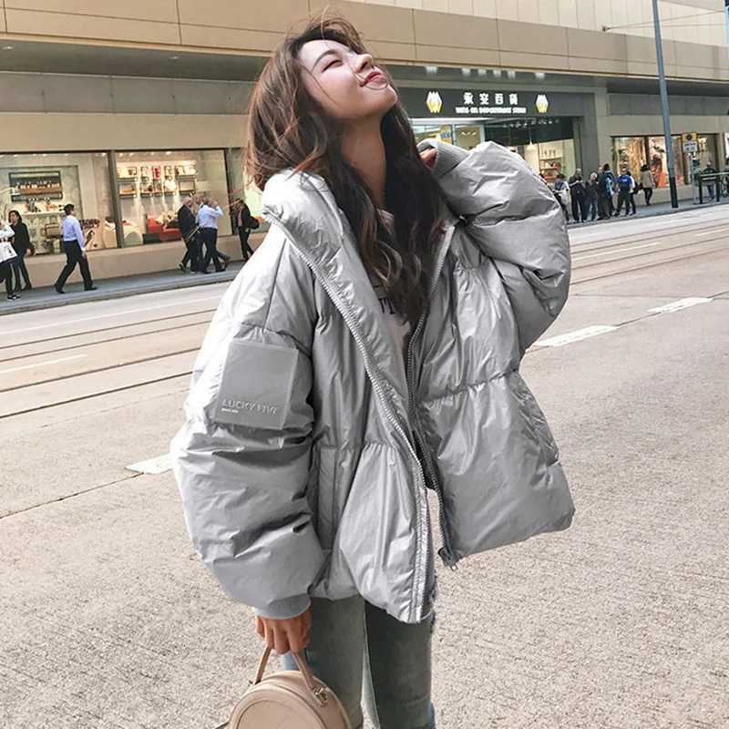 Women's Down Parkas Large Size Loose Winter Jackets Fashion Glossy Bright Parka Women's Cotton Coat Jacket Winter Warm Thick Parka Womens