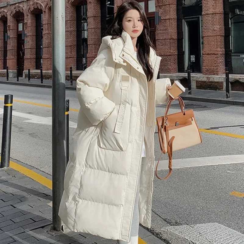 Women's Down Parkas 2025 Women's Casual Down Cotton Jacket Solid Long Sleeve Outwear Hooded X-Long Parkas Winter Puffer Jacket Thick Warm