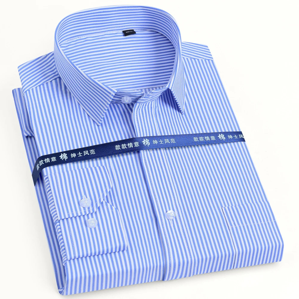 Men's Classic Long Sleeve Solid/striped Basic Dress Shirts Single Patch Pocket Formal Business Regular Fit Office Social Shirt 261013