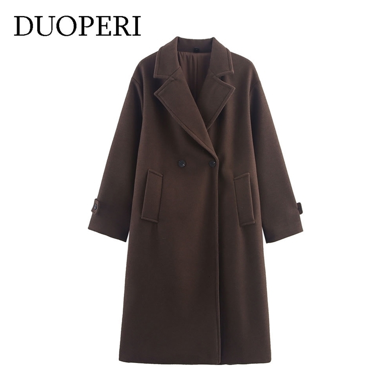 DUOPERI Autumn Winter Woolen Coat Warm Fashion Notch Neck Long Sleeves Female Elegance Chic Lady Outfits 261016