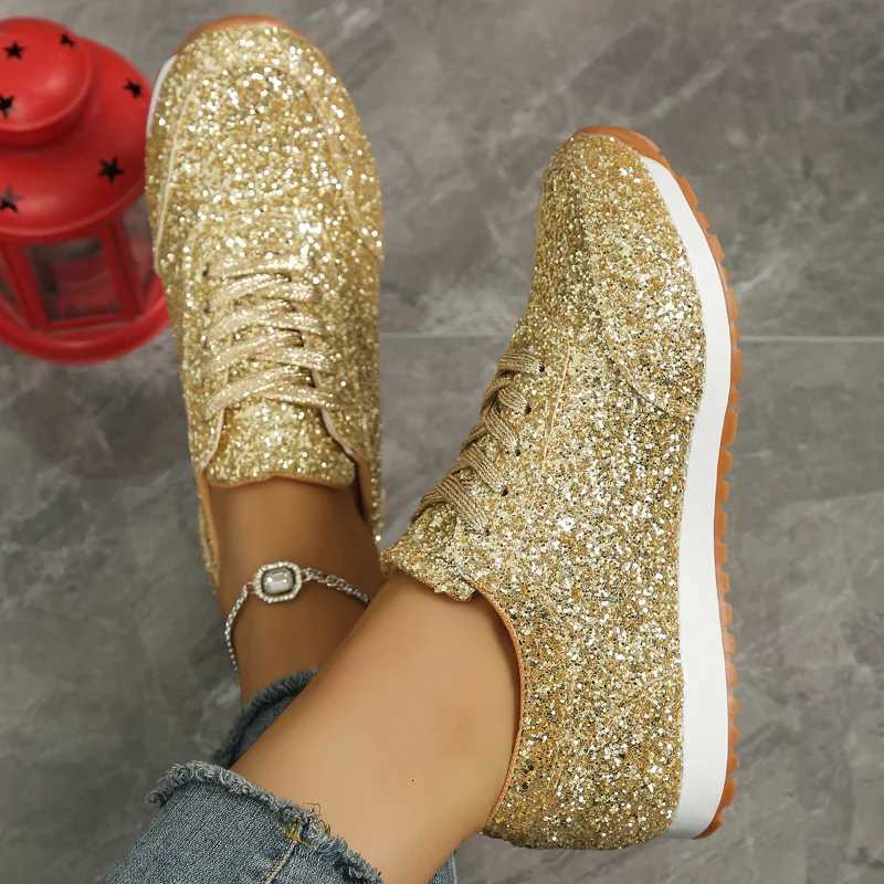 Casual Shoes 2026 New Lightweight Women's Glitter Sneakers Spring Autumn Lace Up Low Heel Sport Shoes Women Comfort Non Slip Walking Shoes H261