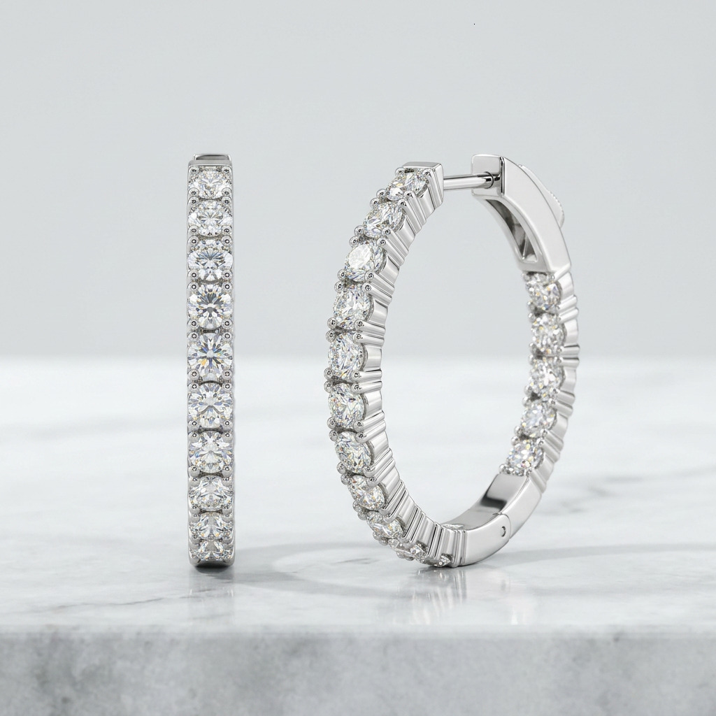 0.9CTW Round Cut Inside Out Hoop Earrings Lab Grown Diamond 14K Solid Gold IGI Certified CVD/HPHT VVS Wholesale Pair for Women