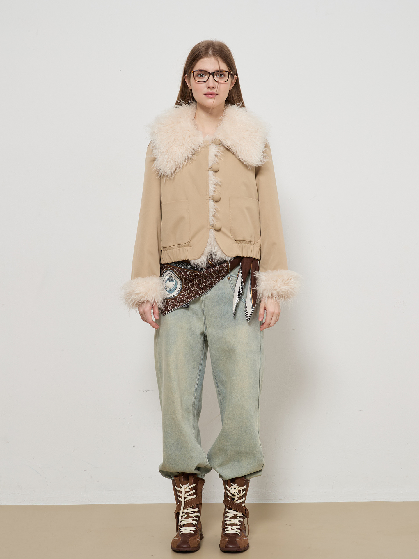Tencel Wool Large Lapel Thickened Inner Fur Short Women's Korean Style Versatile Jacket Makoufei