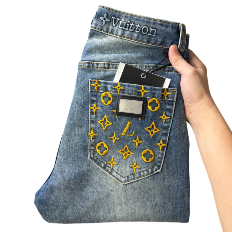 Men's Jeans Autumn Winter Men Slim Fit European American High-end Brand Small Straight Pants L804-909