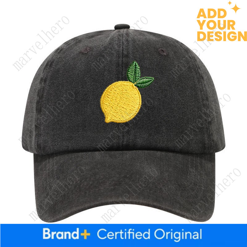 Popular Amazon Product For International Trade Lemon Printed Washed Baseball Cap With A Vintage Distressed Look Supports Drop Shipping