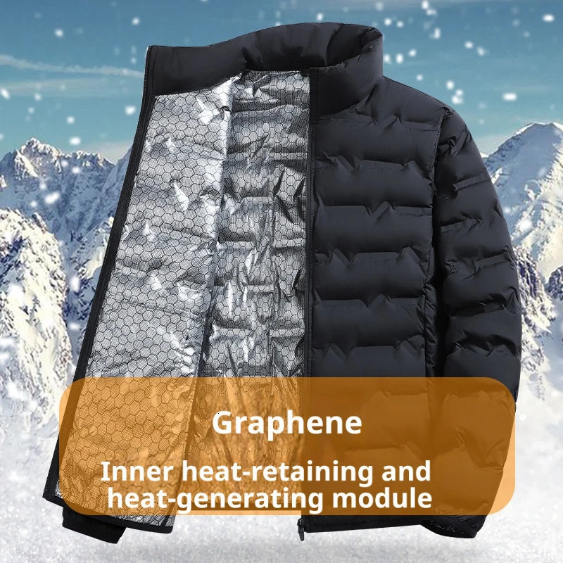2026 Graphene Selfheating Down Jacket Men Solid Windproof Pleated Jackets Stand Collar Classical Warm Winter Male 261016