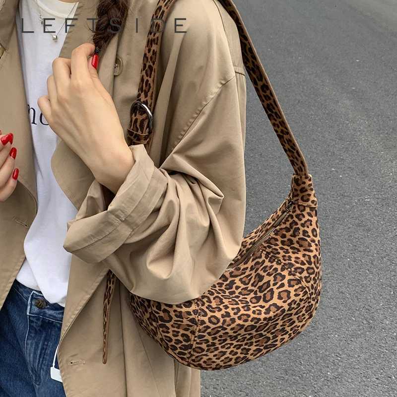 Shoulder Bags LEFTSIDE Faux Suede Leopard Saddle Bag 2025 Trendy Shoulder Bag Fashion Crossbody Bags Females Handbags and Purses H261016