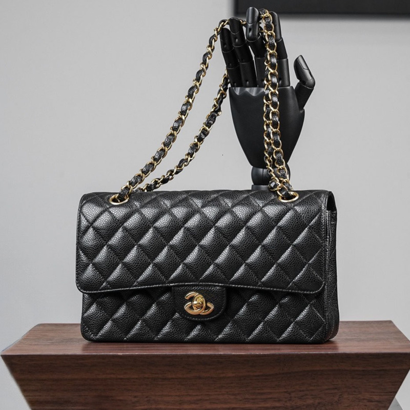 Luxury Classic Flap bag Top Designer Shoulder Bag light gold Chain women handbag Top Quality Caviar Leather crossbody bag Quilted underarm purse Dou