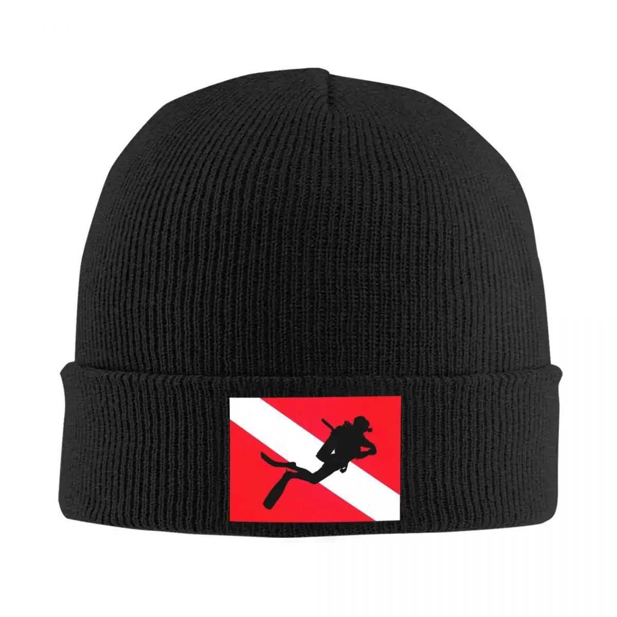 Beanie/Skull Caps Scuba Diver With Diving Flag Male Scuba Diver With Flag Scuba Knit Hats Beanie Winter Hat Warm Acrylic New CapT261017