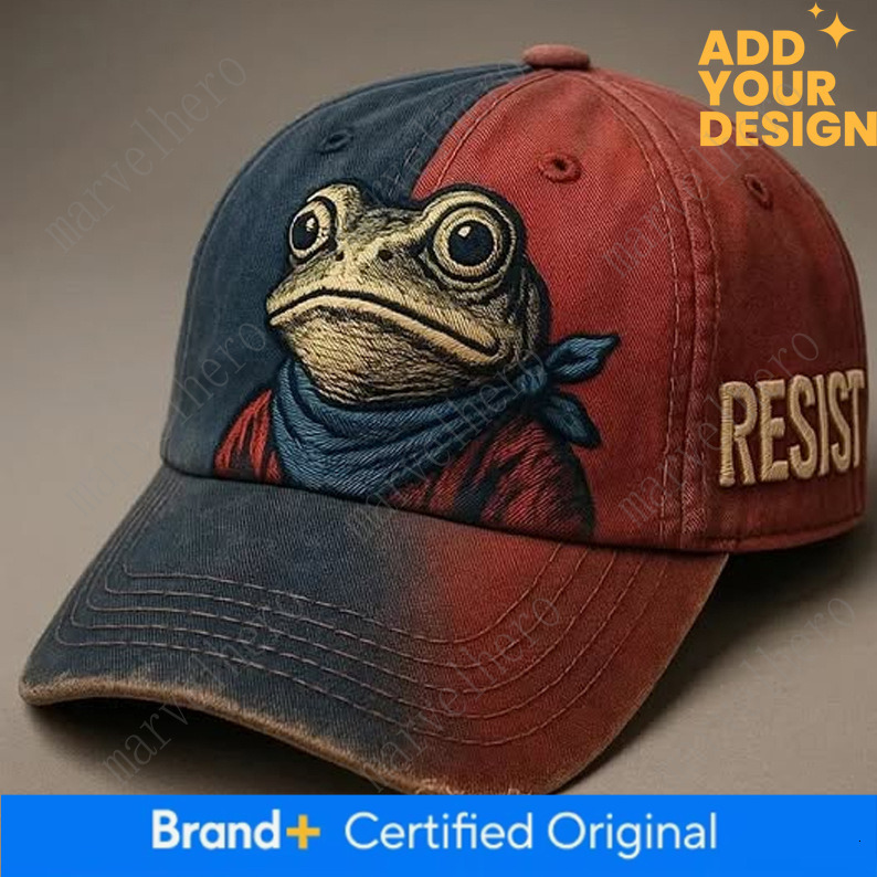 Cross Border New American Retro Color Block Soft Top Hat With Cartoon Animal Patterns Side Letter Prints And A Distressed Frayed Edge Design