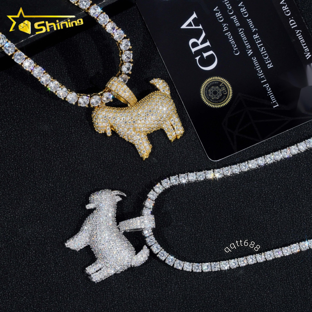 RTS Pass Diamond Tester Hip Hop Jewelry 925 Silver Gold Plated Diamond Goat Iced Out Pendant Custom Moissanite Pendant