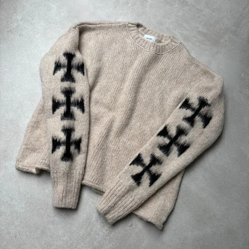 Designer de haute qualité surdimensionné unisexe hommes vintage croix tricot pull gothique streetwear lâche col rond à manches longues pull décon