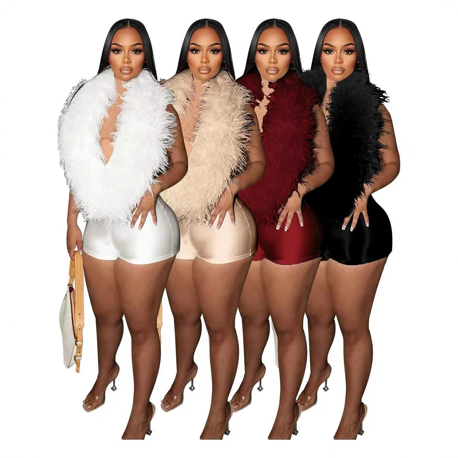 Sexy V Neck Halter Jumpsuit Women Summer Elegant Feather Overall Playsuit Bodysuit 261016