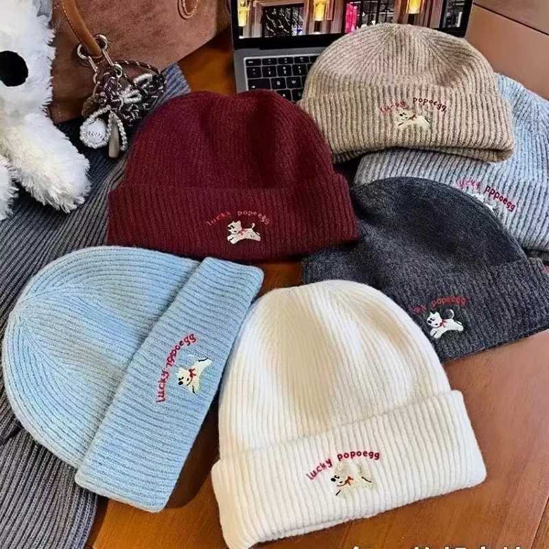 Beanie/Skull Caps Cute Beanie Hat 3D Dog Embroidery for Winter Warmth Women Teens Thermal Knit Skull Cap Soft Acrylic Cotton Blend CasualT261017
