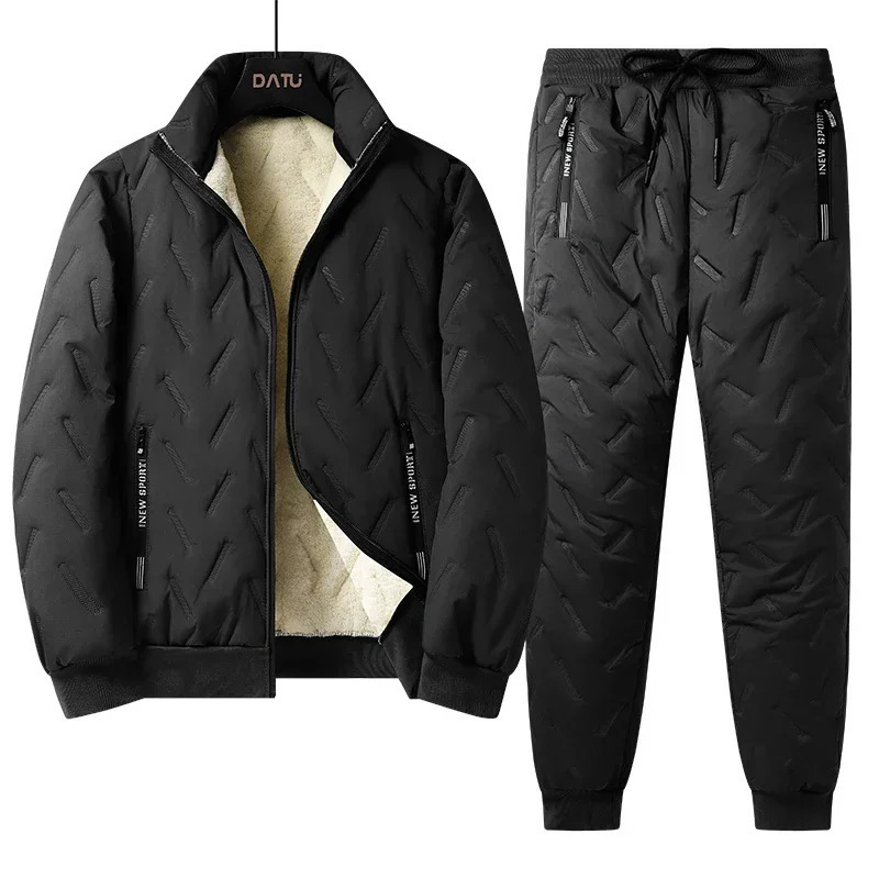 Autumn Winter Lamb Woolen Tracksuit Men Thick Warm Fleece Lined 2 Piece Sets Jacket Pants Sportswear Plus Size 7XL Sweat Suits 261017