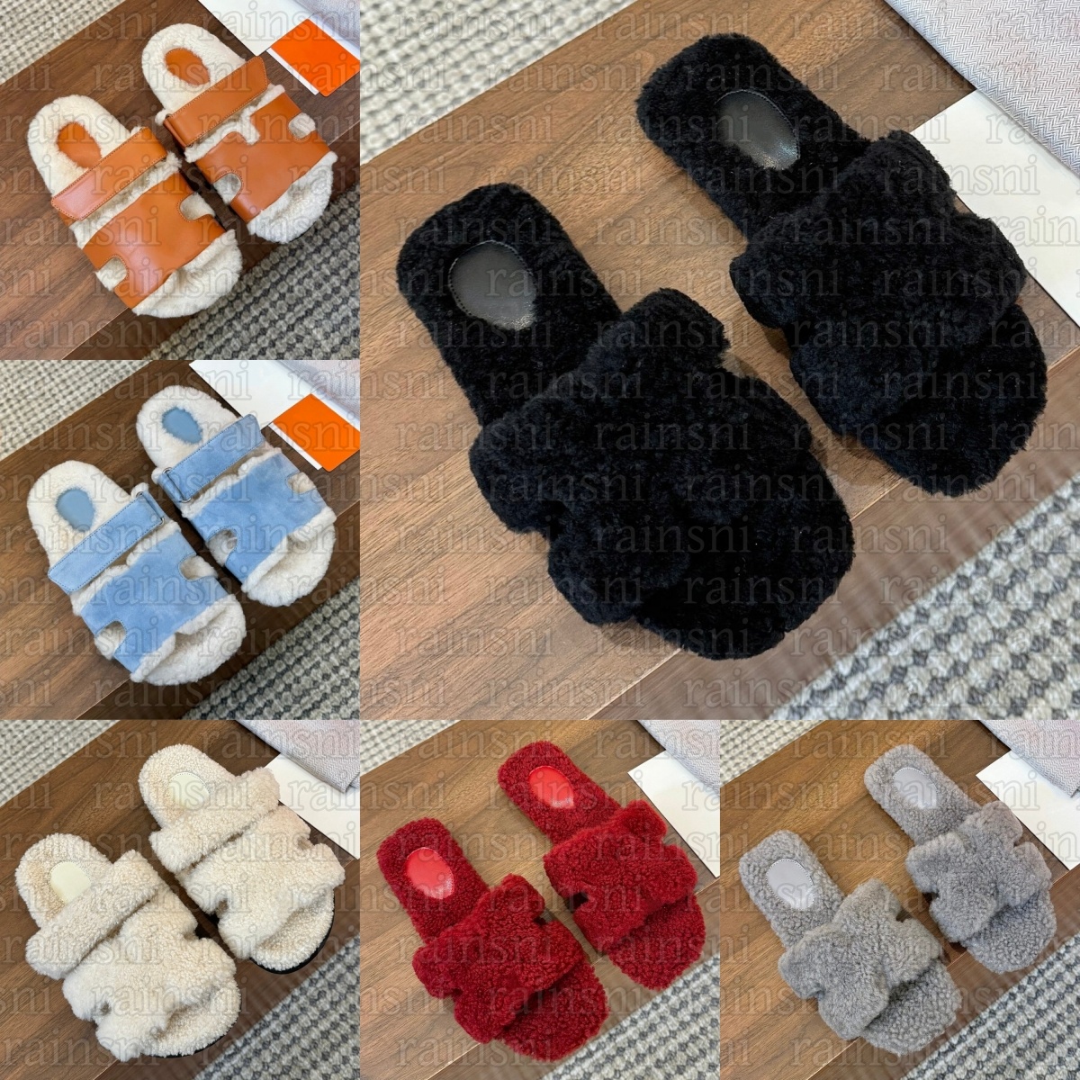 Designer Chypre Sandal Noir Calfskin Leathe Cognac Brun Fume Suede Woolskin Slides Womens Pink Orange Marron Teck Ecru Natural Shearling Rose Du Des